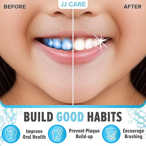 Miniatura 3 de JJ Care Tabletas reveladoras para dientes, 102 unidades, tabletas de revelación de placas envueltas individualmente para niños que cepillan los