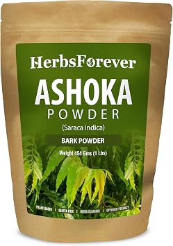 HerbsForever Ashoka Bark/Stem Powder Saraca Indica Support Cycle,Uterine Wellness | Wild Harvested -Non GMO, Vegan- 2X Potency | Ultra Clean |NO Sand & Mud| Steam Sterilized|16oz-1LBS | BPA Free