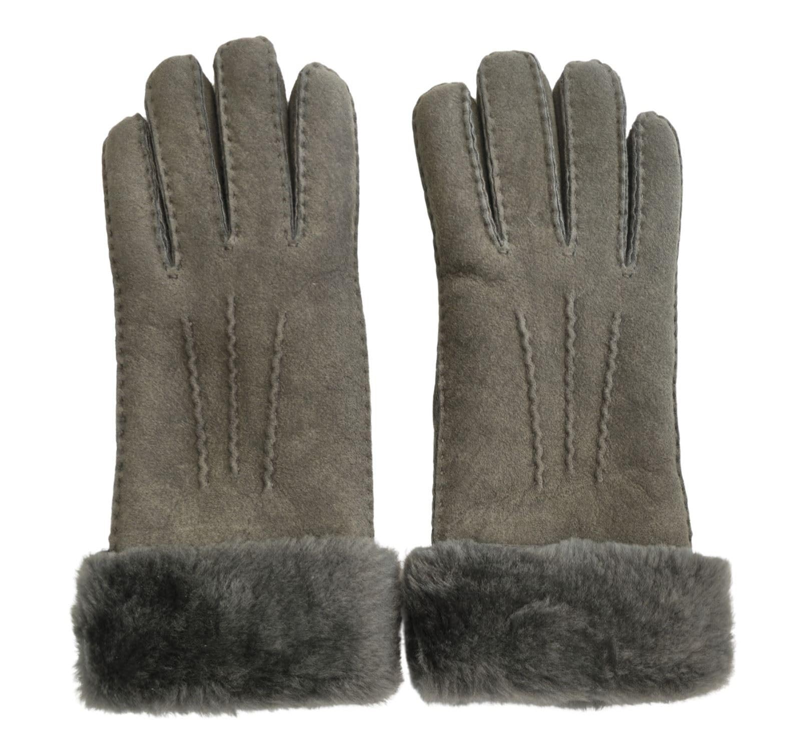 Infinity Leather Women's Grey Plush Shearling Cuff Suede Genuine Leather Gloves - Medium