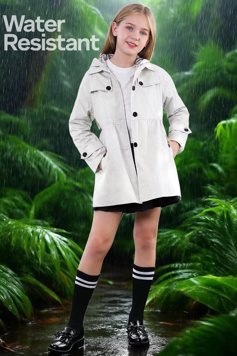 Betusline Girl's Rain Jackets Lightweight Waterproof Hooded Trench Coat Raincoats for Kids,2-14 Years - Image 6