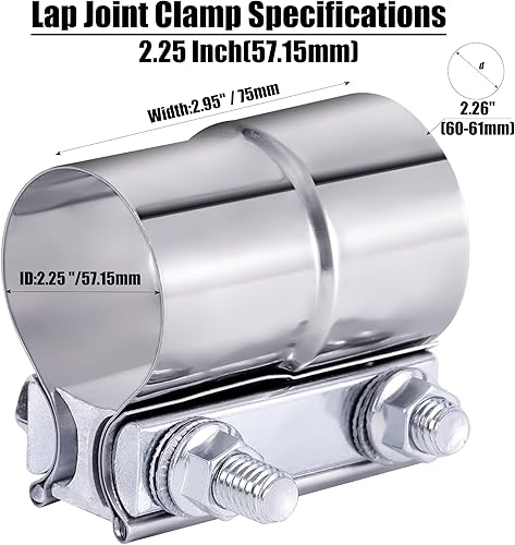 Miniatura 3 de Abrazadera de Escape de 2.25 Pulgadas, Abrazadera de Banda de Escape de Junta Solapada de 2 14 Pulgadas, Acoplador de Manguito, Acero Inoxidable (2