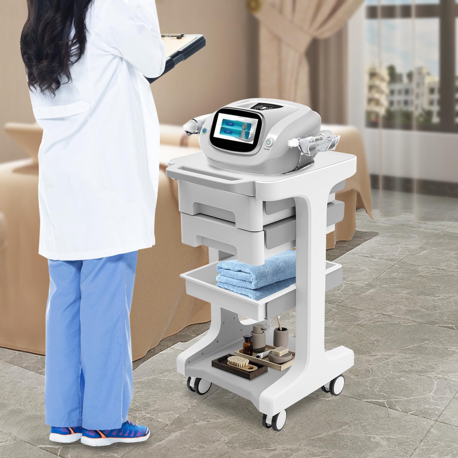 Laborwagen Medizinischer Wagen mit 3 Schubladen und 1 Ablagefach, Kosmetikwagen mit Rollen ABS Medizinwagen für Labor, Klinik, Krankenhaus, Salon
