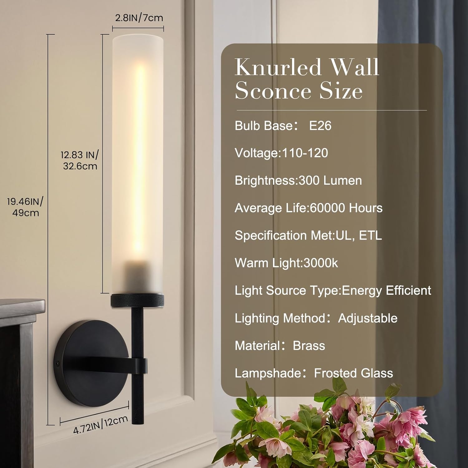 Modern Hardwired Frosted Glass Bathroom Black Wall Sconces 2PC, Handmade Knurled Wall Light Fixture,Vanity Light for Living Room,Hallway, Bedroom, 20" Indoor Wall Lamp, Bulb Included