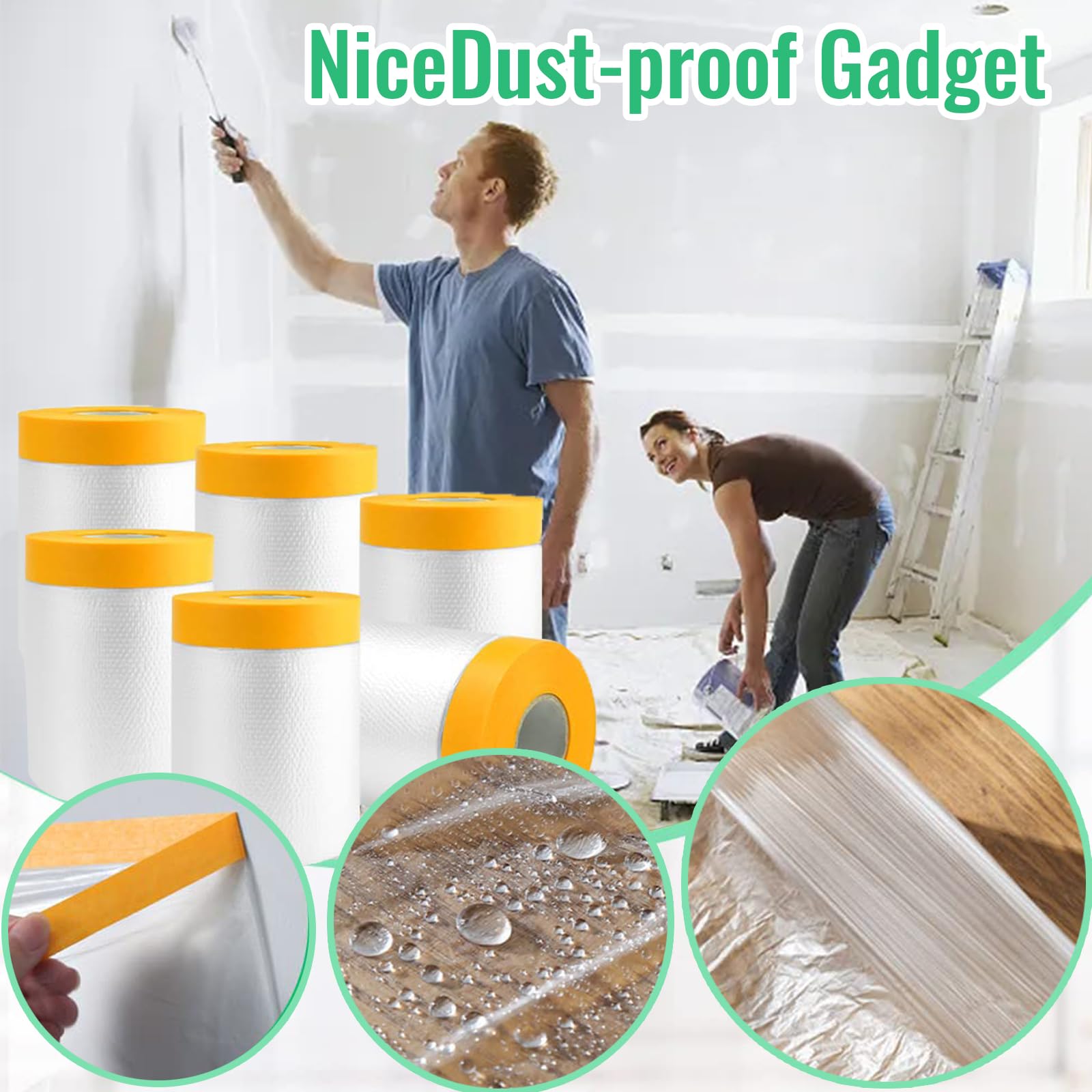 7 Rouleaux De Bâche De Protection Peinture - 3 Tailles (2.8x20m, 1.5x20m, 0.55x20m) + Ruban