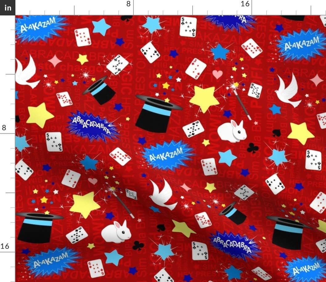 Spoonflower Fabric - Magic Pattern Red Magical Cards Printed on Petal Signature Cotton Fabric by The Yard - Sewing Quilting Apparel Crafts Decor