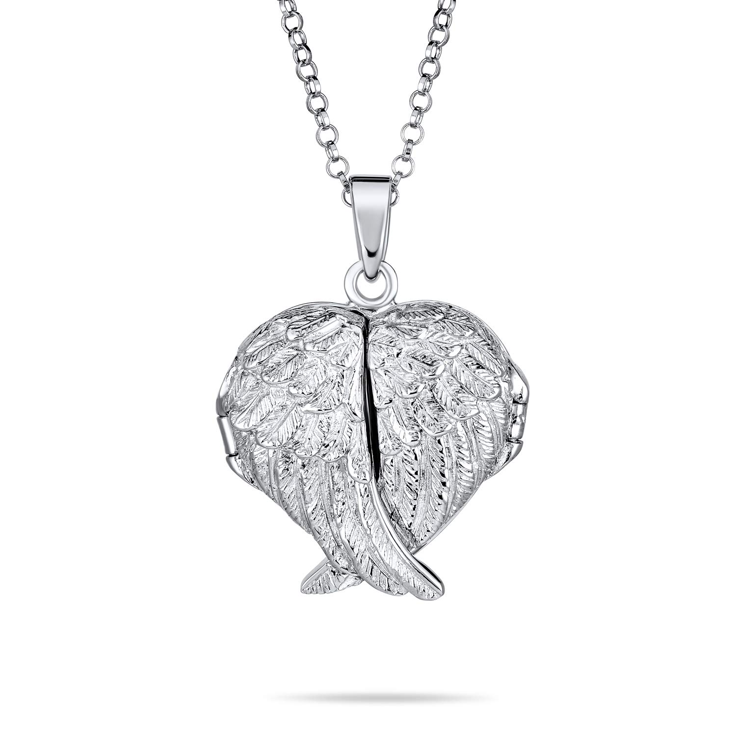 Bling JewelryCustomize Protective Dome Angel Wing Guardian Heart Shaped For Women Teen Oxidized Photos.925 Silver Necklace Pendant Customizable