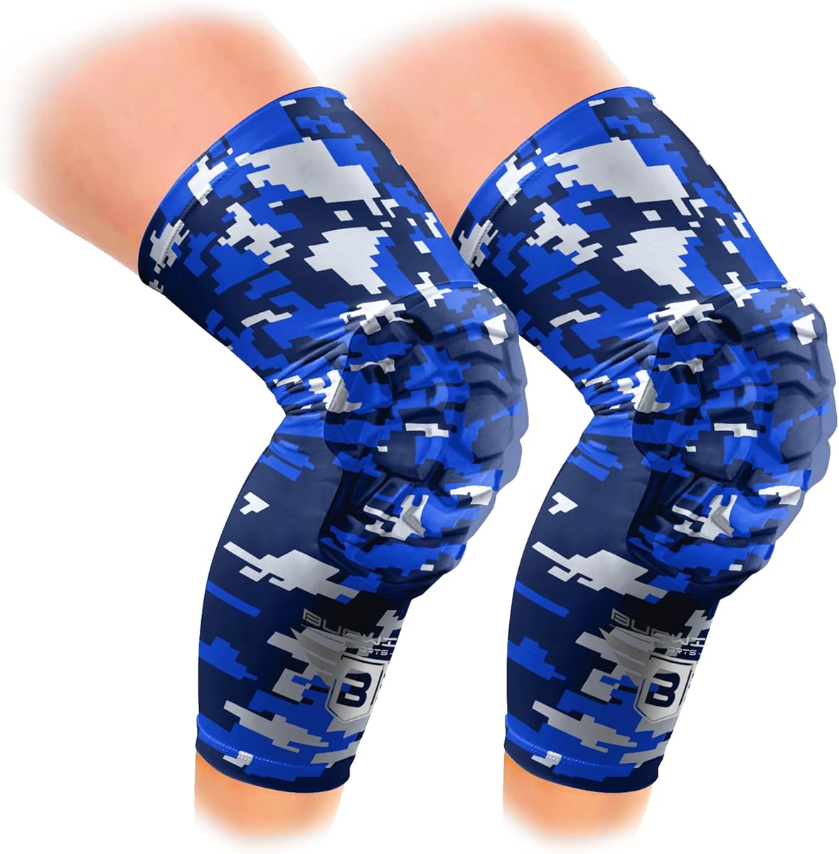 Bucwild Rodilleras deportivas/rodilleras acolchadas de compresión Pro (1 par) tamaños para jóvenes y adultos – Baloncesto, lucha libre, voleibol, negro, blanco, rojo, azul (camuflaje negro, pequeño (adolescente/adulto joven))
