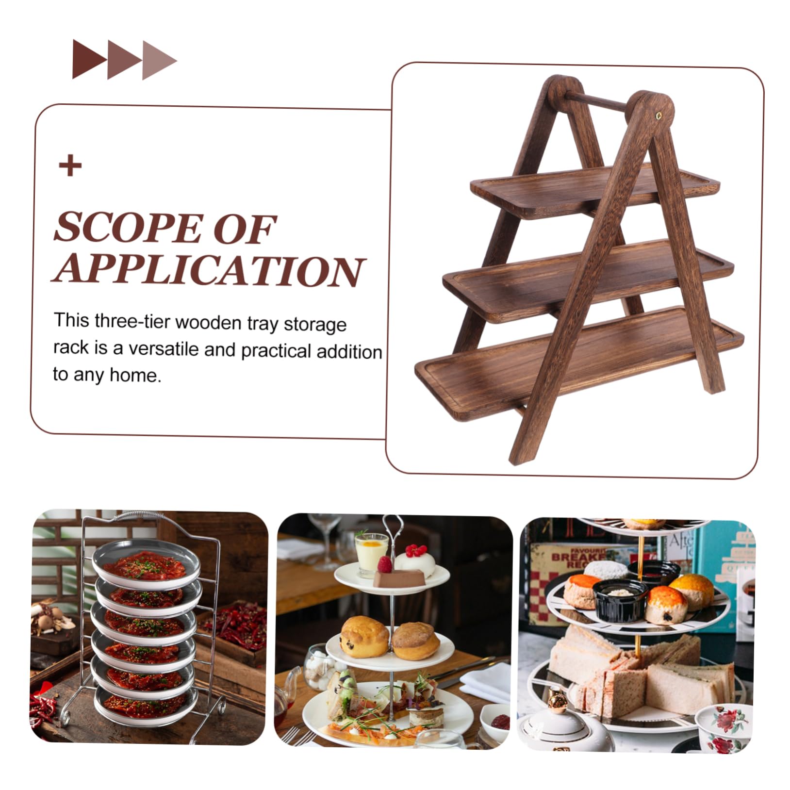 Estante de almacenamiento de alimentos de madera de 3 niveles con bandejas plegables, soporte de exhibición de cocina multicapa para verduras, comedor y decoración del hogar