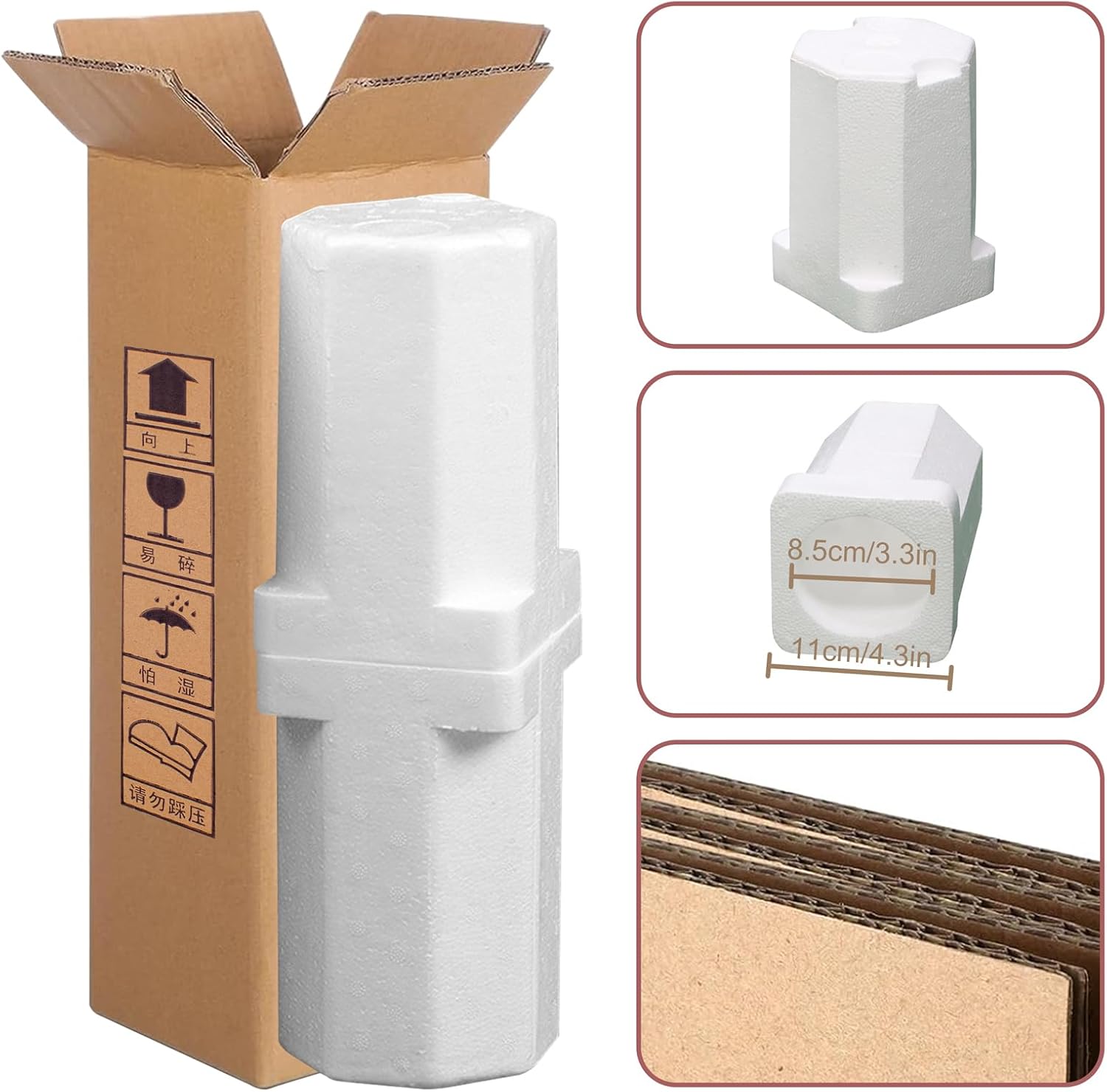 Wine Shipping Box, 2 Sets Wine Bottle Shipping Boxes with EPS Foam Protective, Single Wine Case Corrugated Box for Moving Safety Shipping of Glass Bottles, 4.9 x 4.9 x 15 Inch