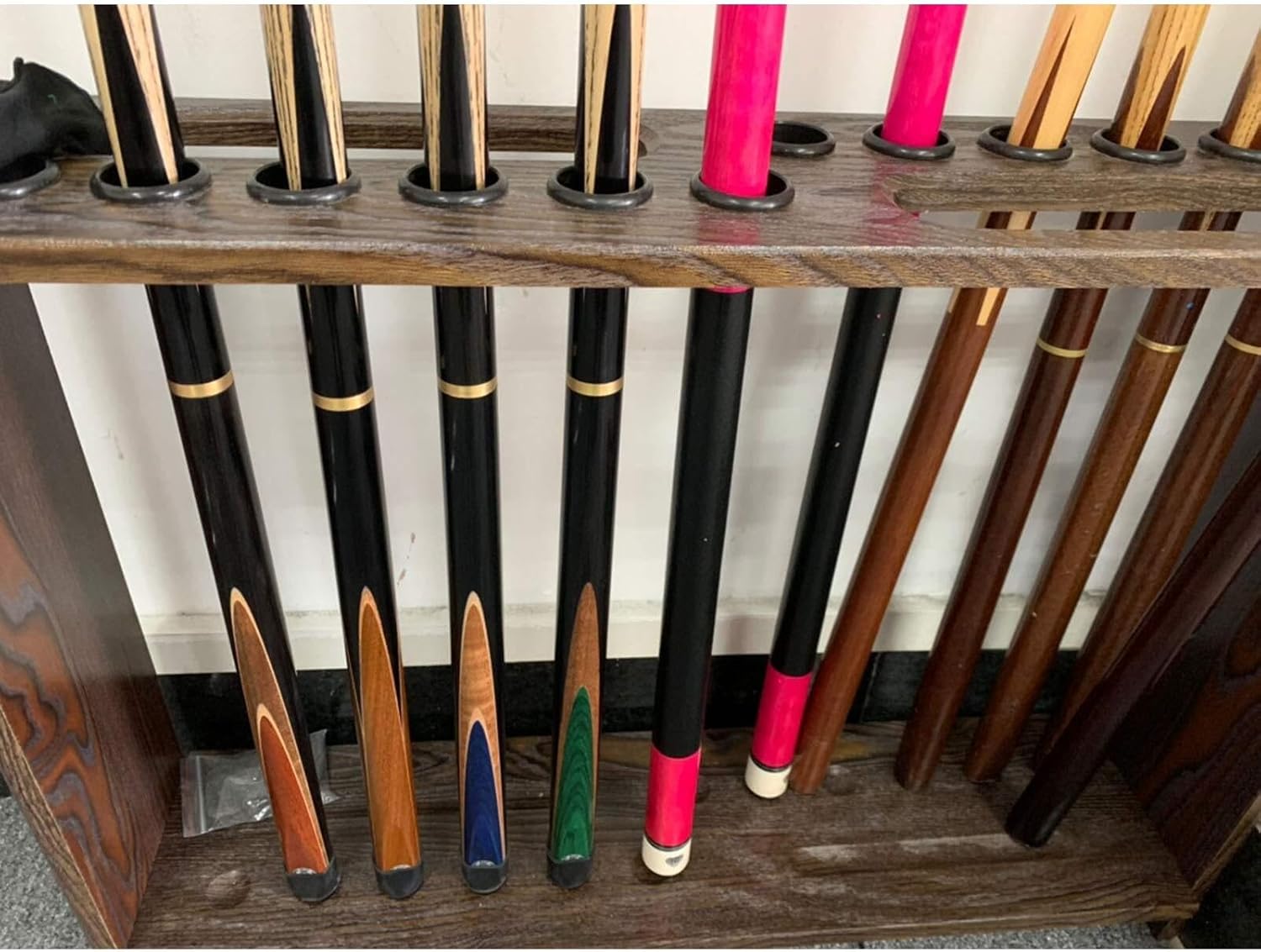 12-Cue Pool Rack Floor Stand – Solid Wood Billiard Stick Holder, Freestanding Pool Cue Organizer for Home & Clubs