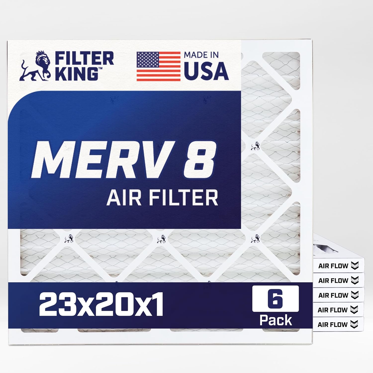 Filter King 23x20x1 Air Filter | 6-PACK | MERV 8 HVAC Pleated A/C Furnace Filters | MADE IN USA | Actual Size: 22.5 x 19.5 x .75"