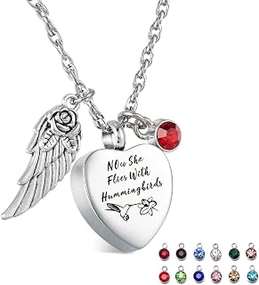 Hummingbirds Urn Necklace for ashes Now She He Flies With Hummingbirds Memorial Necklace Cremation Jewelry