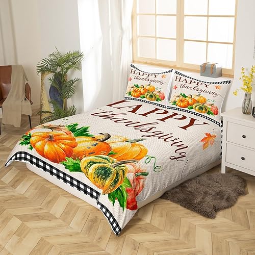 Miniatura 9 de Feelyou Funda de edredón de decoración de Acción de Gracias, tamaño Queen con 2 fundas de almohada, funda de edredón para el día de Acción de