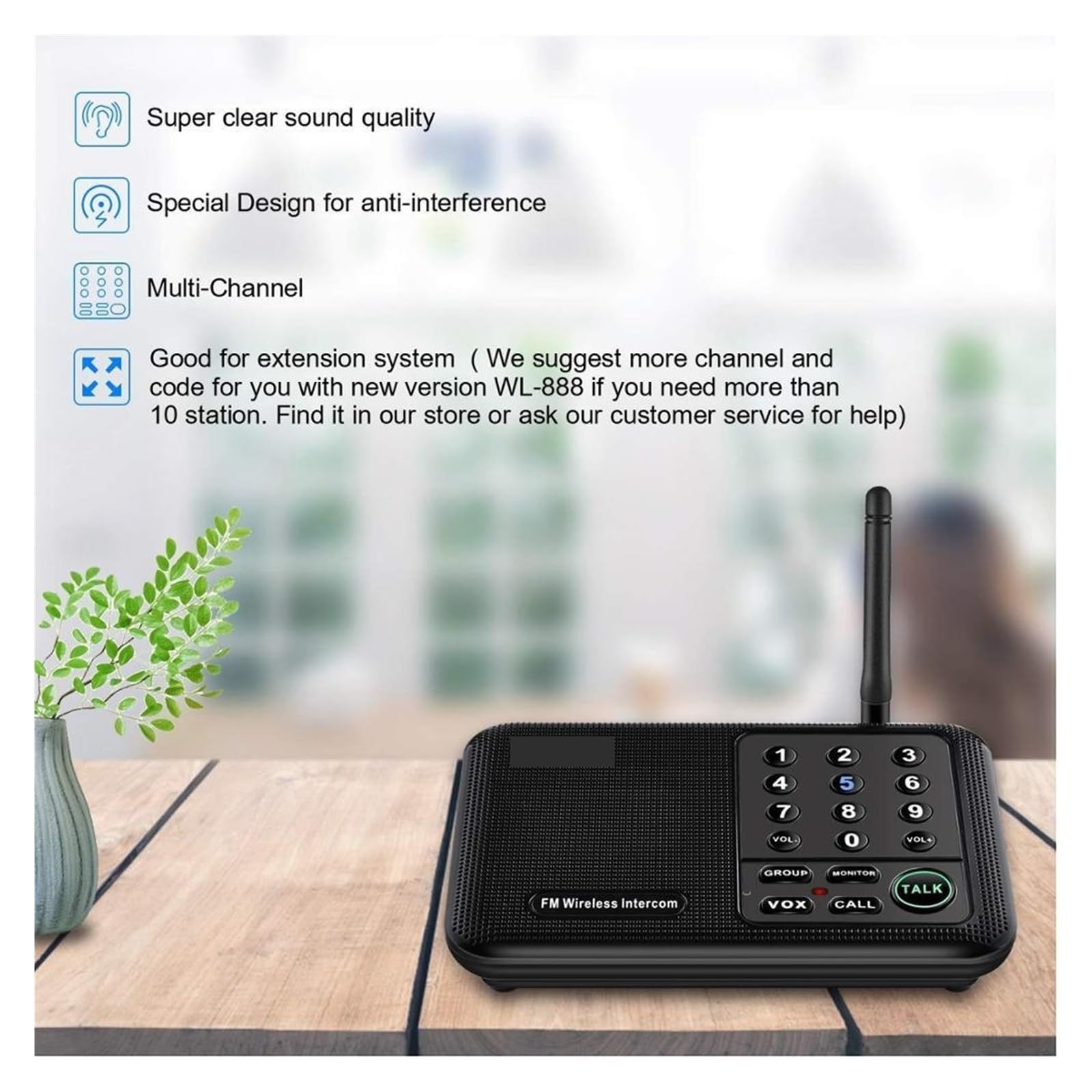 Citofono Senza Fili di interfono wireless a lungo raggio da 1 miglio for la comunicazione tra uffici domestici e aziendali una stanza all'altra(4 Unit White)