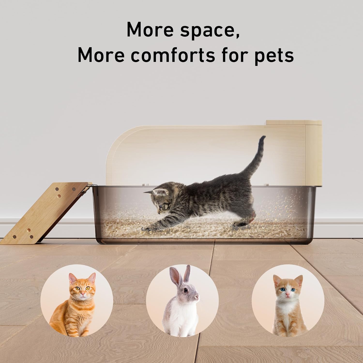 Stainless Steel Litter Box - Nityers Extra Large 5-in-1 Metal Cat Litter Box with Enclosed Lid Cover for Big Cat, Kitten, Rabbit - High Wooden Side, Scratcher and Scoop | Anti-Urine Leakage, Anti-Odor