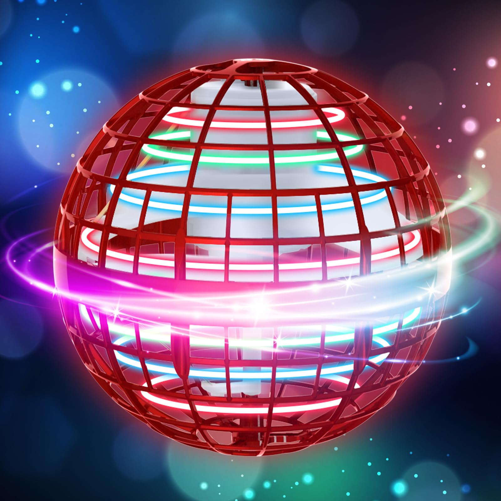 Amplelife2025 Flying Ball Toys - Hover Ball Flying Orb Hand Controlled Mini Drone for Kids Boomerang Ball with RGB Lights Magic Flying Space UFO Gifts for Kids Adults Outdoor Indoor (Red)