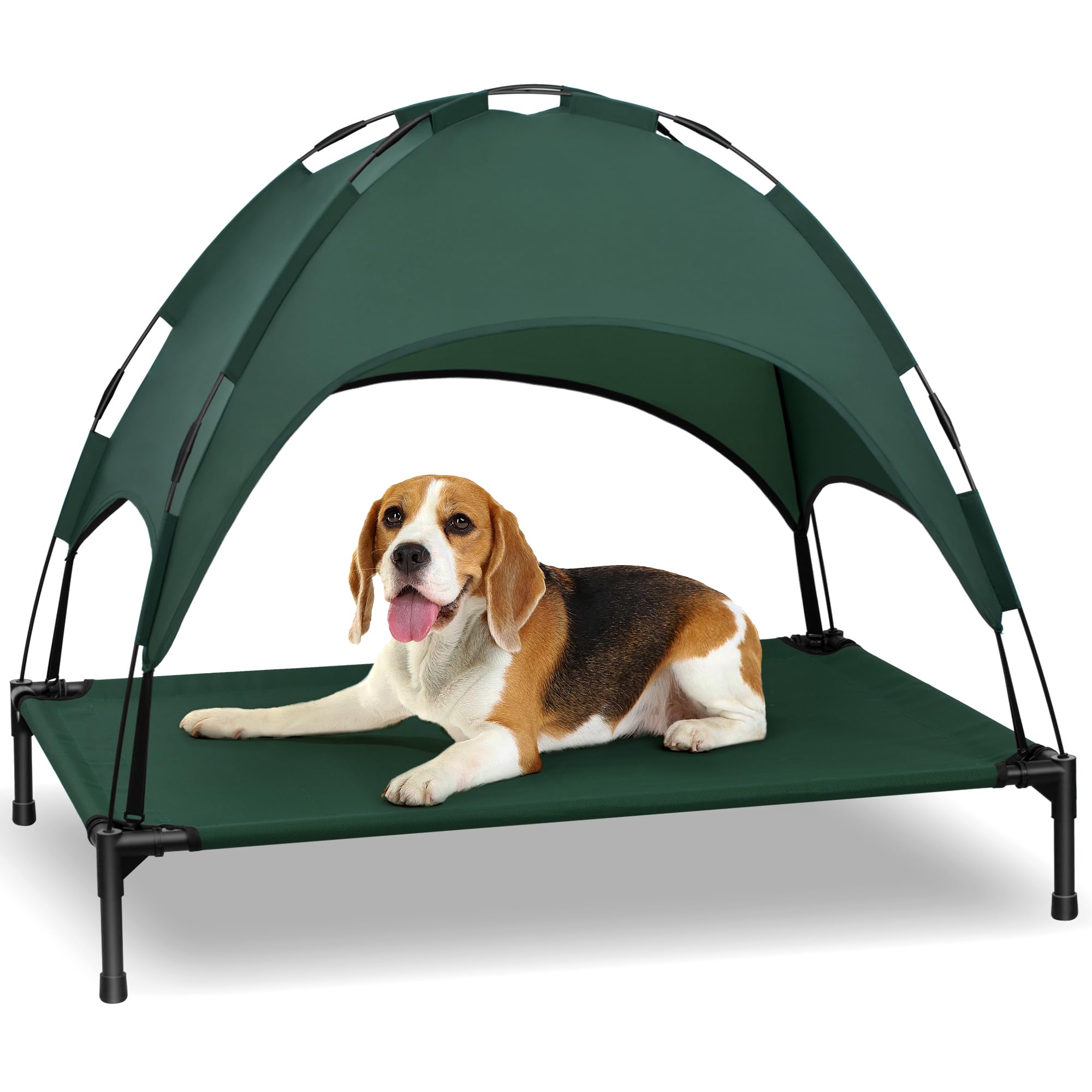 Heeyoo Elevated Dog Bed with Canopy, Portable Dog Cot with Removable Shade Tent, Outdoor Raised Pet Cot Cooling Bed for Dogs