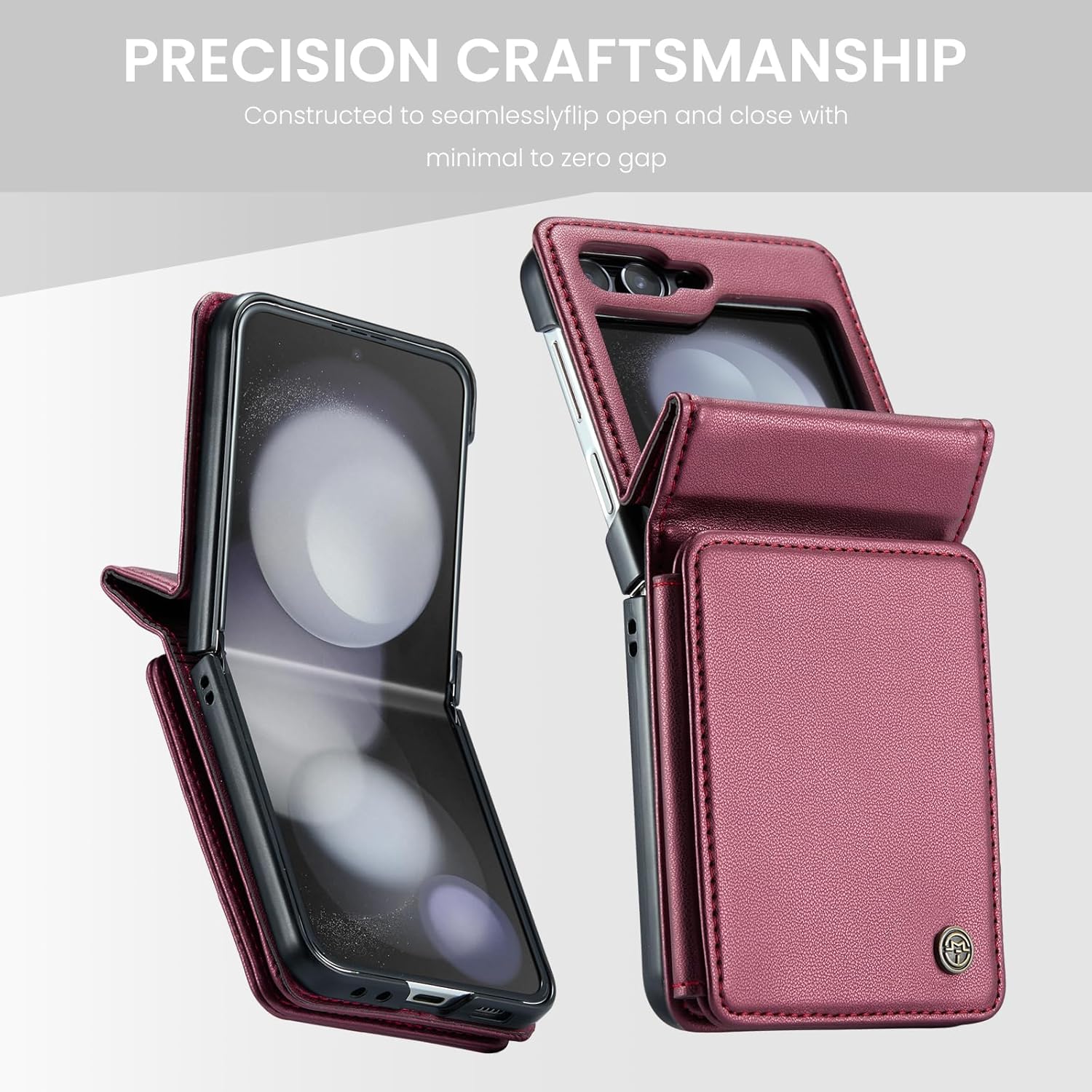 for Samsung Galaxy Z Flip 6 Wallet Case with RFID Blocking and 4 Credit Card Holder, Premium Durable Leather Magnetic Clasp Kickstand Heavy Duty Shockproof Protective Cover.- Wine