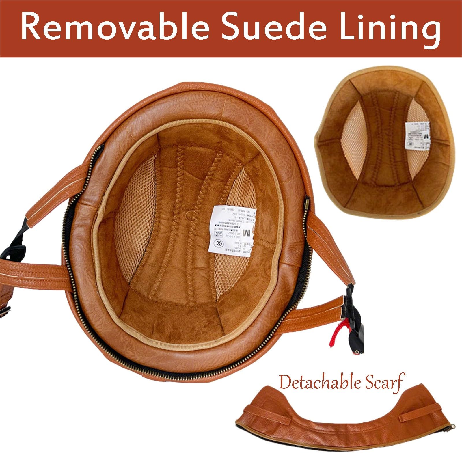 Leder Motorrad-Halbschale, Retro Deutscher Offener Helm mit Schutzbrille, Gesichtsmaske und Abnehmbarem Nackenwärmer, ECE-zugelassen, Herren Damen Vintage Halbschalenhelm, 55–64cm
