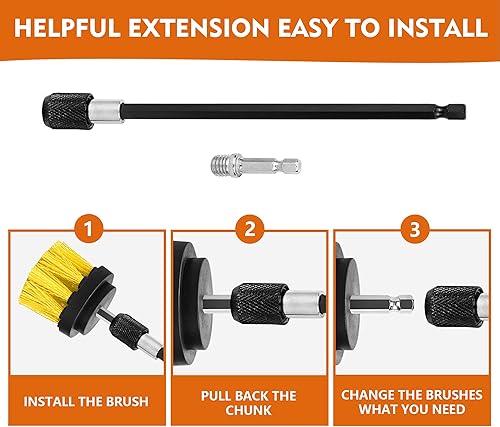 Miniatura 8 de Accesorios para cepillos de taladro, 20 almohadillas de limpieza y cepillo de esponja con varilla larga extendida multiusos para lechada, superficie