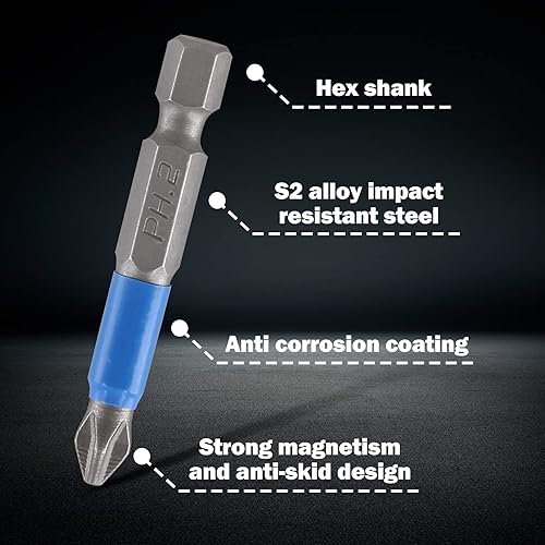 Miniatura 3 de Murtenze Juego de 10 brocas Phillips PH2 x 1.969 in, brocas magnéticas antideslizantes, brocas hexagonales para electricista, mecánico y trabajos de