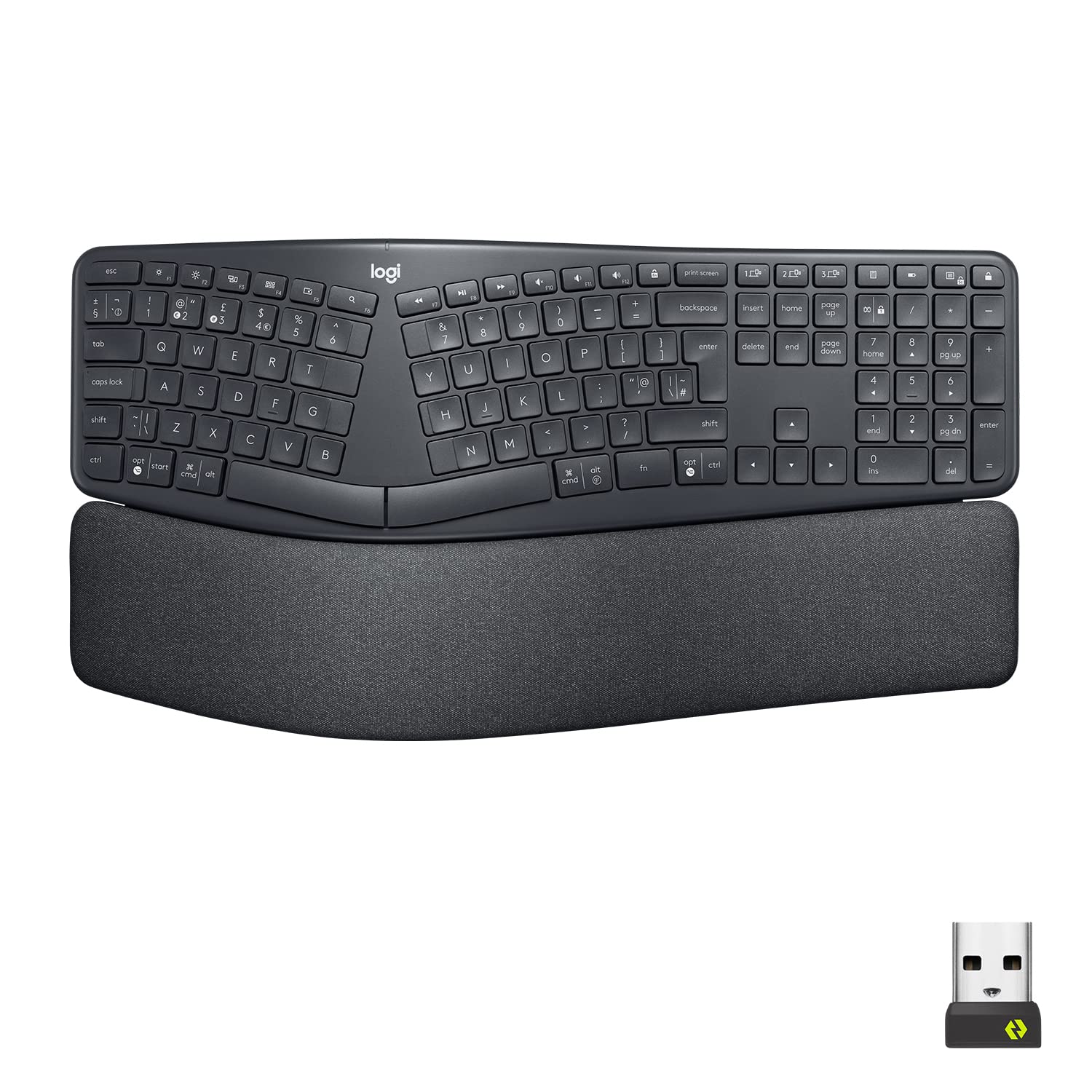 Logitech ERGO K860 Split Wireless Keyboard for Business - Ergonomic Design, Secured Logi Bolt Technology, Bluetooth, Globally Certified, Windows/Mac/Chrome/Linux, QWERTY UK English Layout - Grey