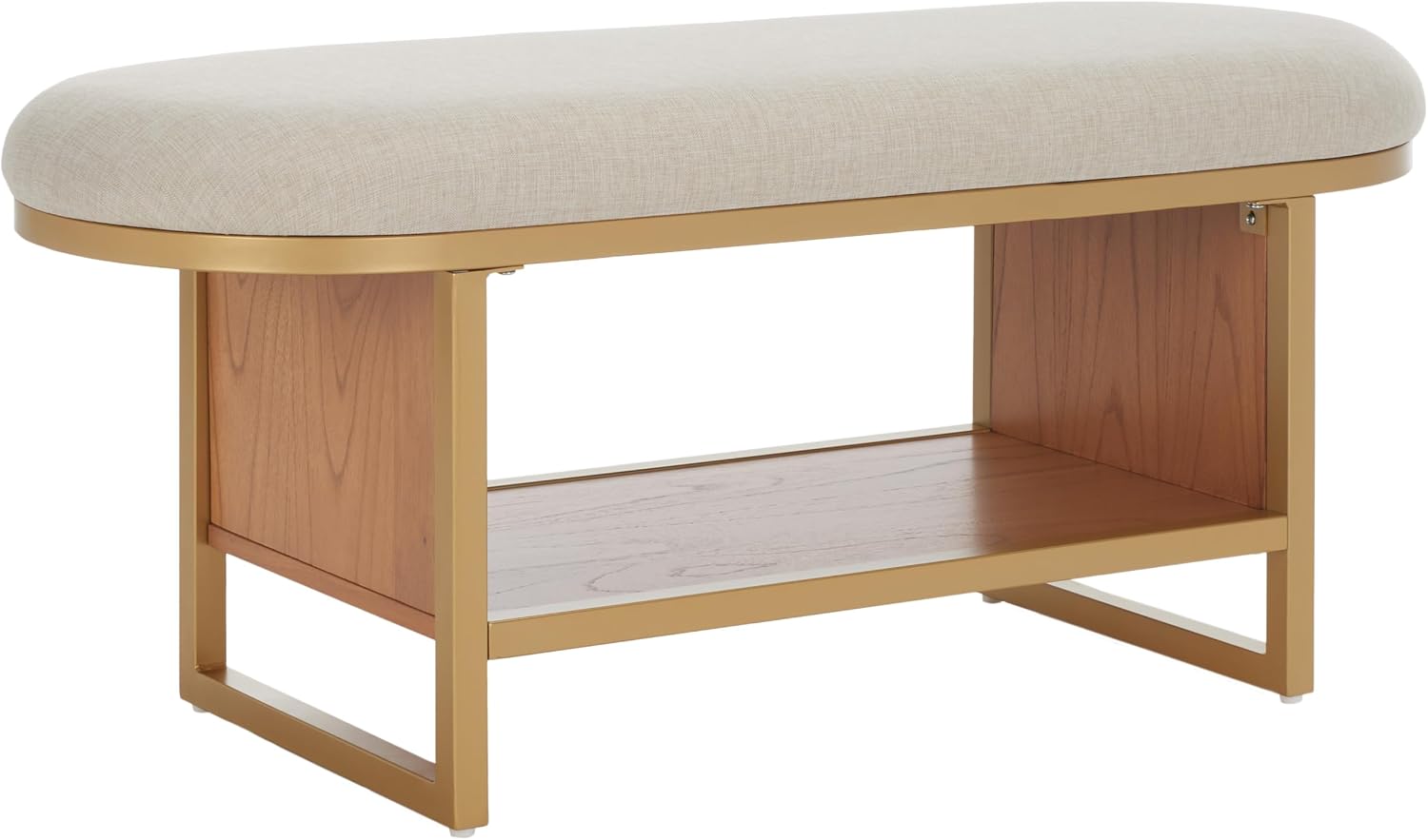 SAFAVIEH Home Collection Iona Cream/Walnut Open Shelf Bench with Cushion
