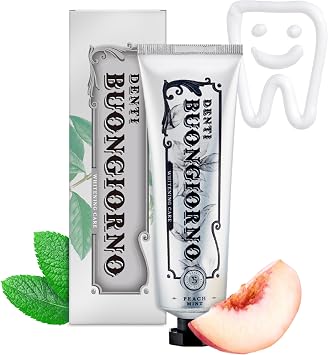 Peach Mint WHITENING Toothpaste Peach Mint Fluoride Free, Advanced Hydrogen Peroxide for Coffee Stains & Yellow Teeth, Anti-Plaque & Enamel Safe, Paraben Free 3.52fl oz / 100g