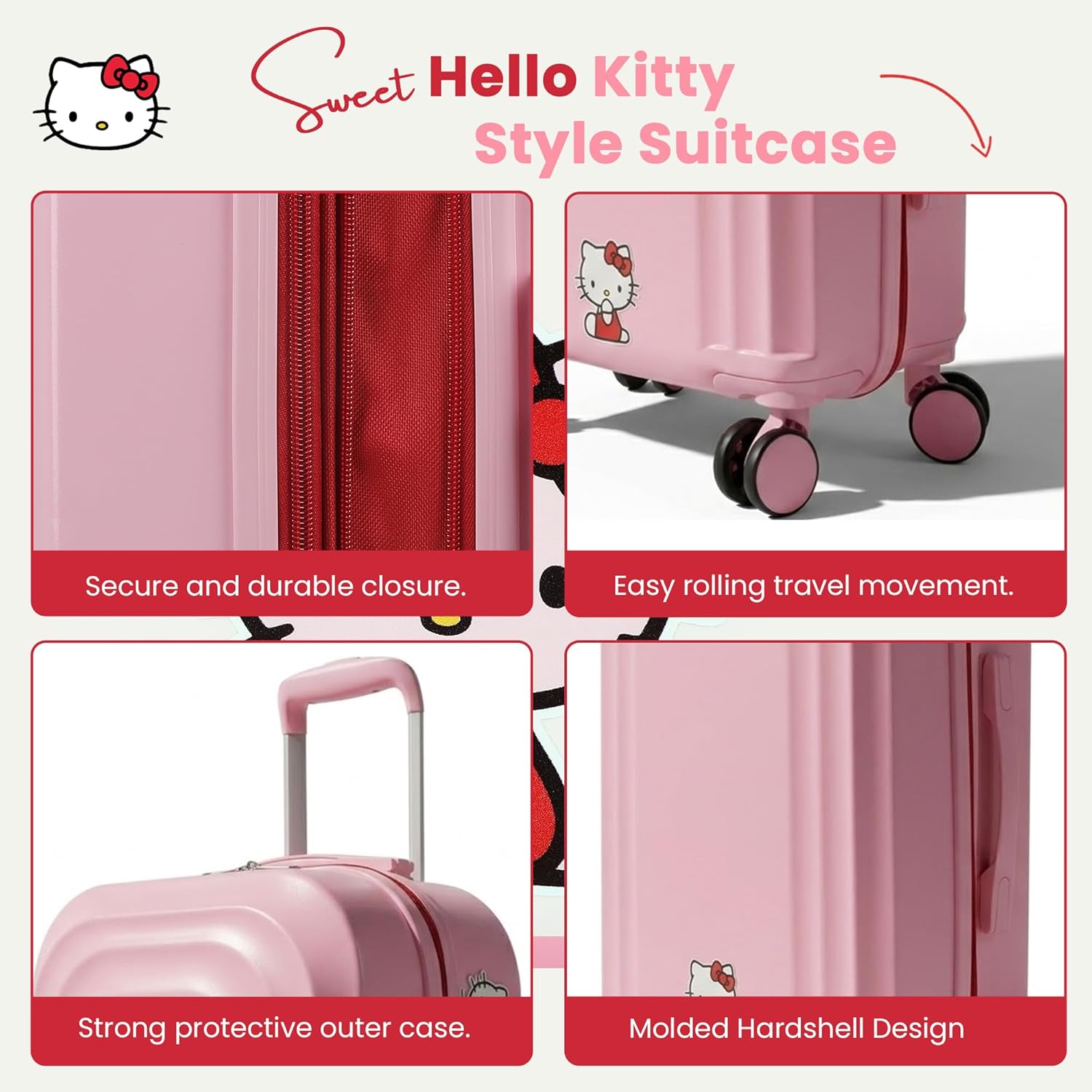 Bioworld Hello Kitty Favorite Character 22" Hardside Molded Luggage
