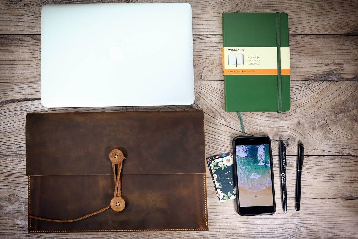 Handmade Leather MacBook Sleeve case for 2023 New MacBook pro 14 16/2022 MacBook pro air 13 15 Leather Laptop case Bag - MACX05S-B