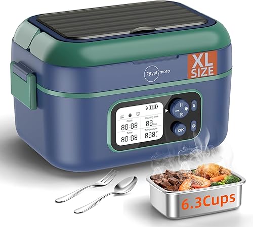 Miniatura 9 de Lonchera eléctrica inalámbrica, 1.5 L, portátil, inteligente, calentada, 100 W, calentador de alimentos con temporizador y calefacción ajustable