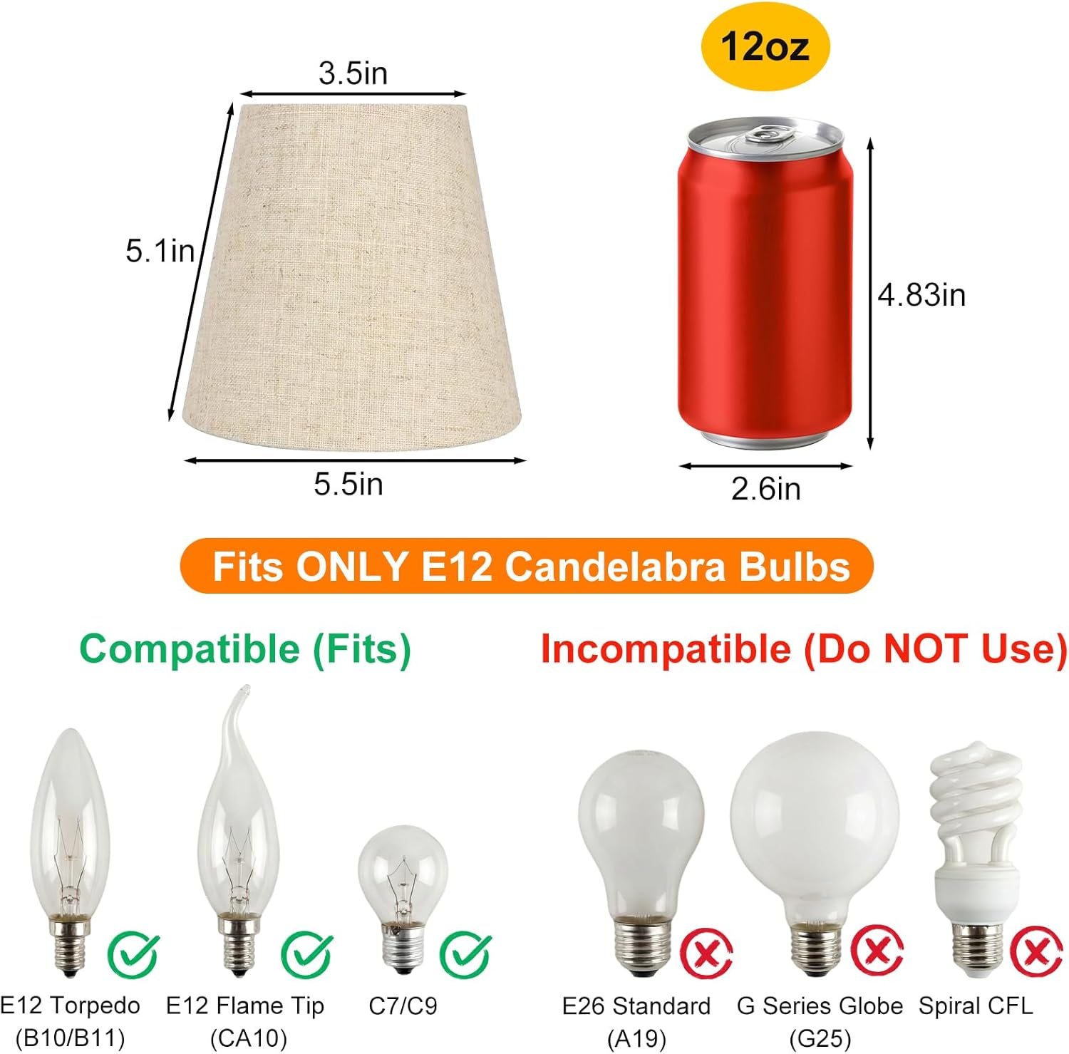 Small Lamp Shades Clip on Bulb, Chandelier Shades Set of 6, Mini Linen Lampshade 3.5x5x5.5in Small Lamp Shade for Chandelier Lamp Replacement