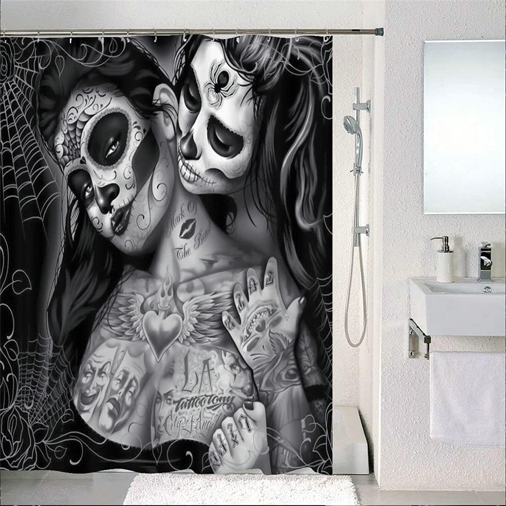 KnSam Shower Curtain Anti-Mold Waterproof Curtains to Bath Bath Curtain for Bathroom Gothic Skull Tattoo Women with 12 Shower Curtain Rings 150x200cm - Image 3