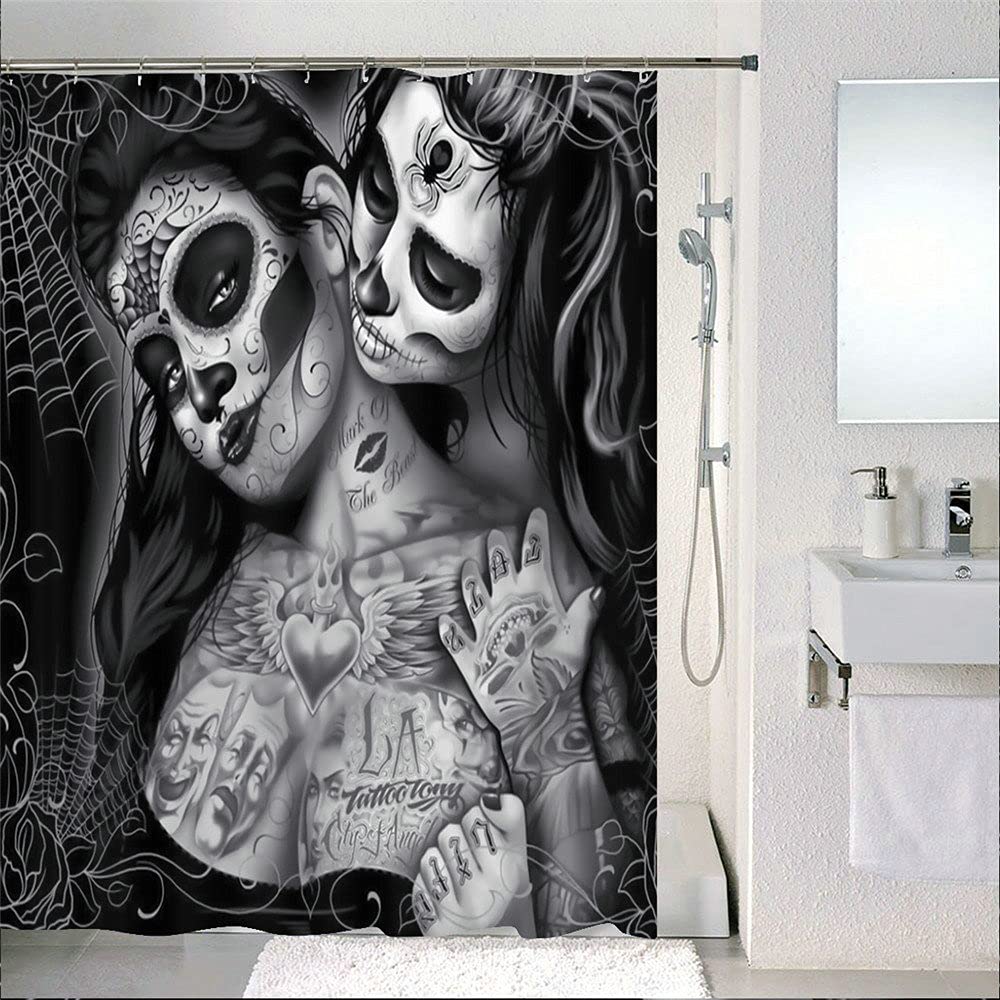 KnSam Shower Curtain Anti-Mold Waterproof Curtains to Bath Bath Curtain for Bathroom Gothic Skull Tattoo Women with 12 Shower Curtain Rings 90x180cm - Image 2