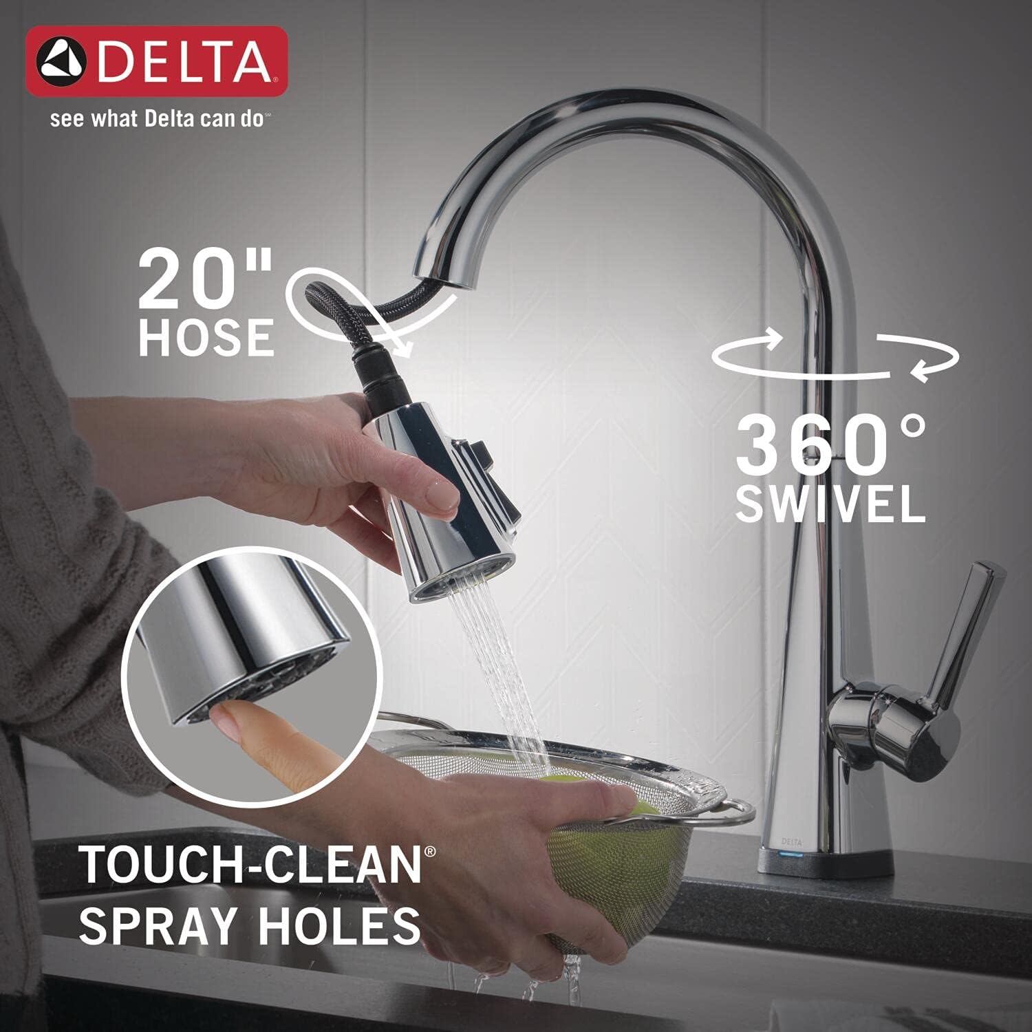 Delta Faucet Lenta Touch Kitchen Faucet Chrome, Chrome Kitchen Faucets with Pull Down Sprayer, Kitchen Sink Faucet, Touch Faucet for Kitchen Sink, Delta Touch2O Technology, Chrome 19802TZ-DST - - 