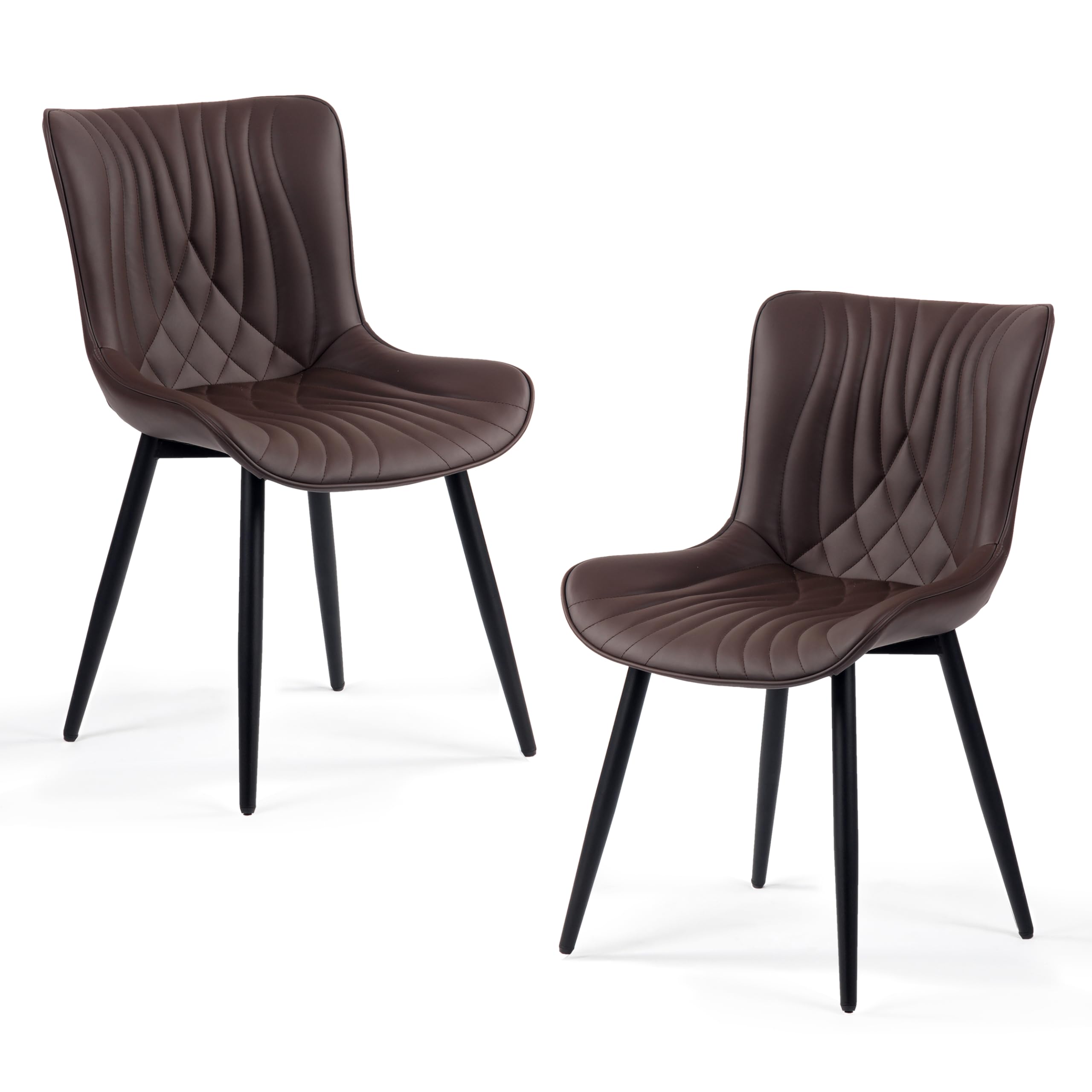 Kidol&Shellder - Juego de 2 sillas de comedor tapizadas de piel sintética moderna de mediados de siglo con respaldo, ergonómicas sin brazos y sillas de sala de estar con patas de metal