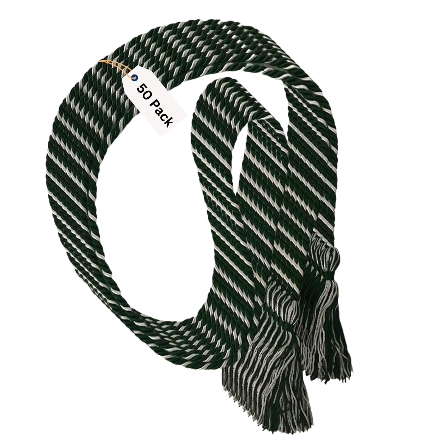 Graduation Honor Cord | (50 Pack) Perfect for College University, High School Graduation Regalia Cords 200 Plus Color Selection(Forest Green/Silver)