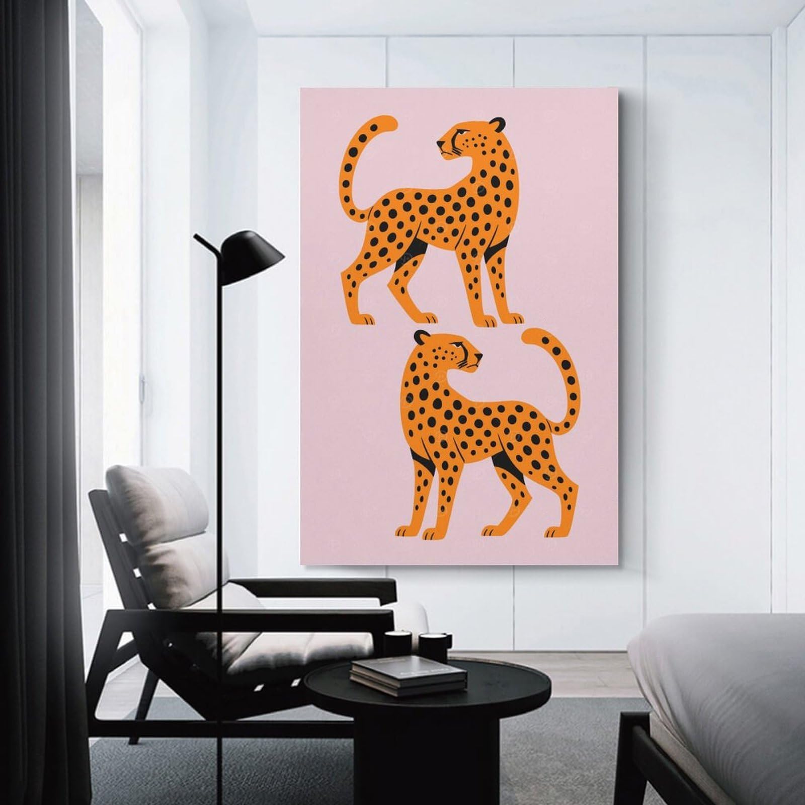 Junmoney Two Stylized Cheetahs on Pink Background Home Decor Wall Art 24x36inch(60x90cm), for Art Walls, Layered Displays Or Homes, A Versatile Canvas Print for Layering