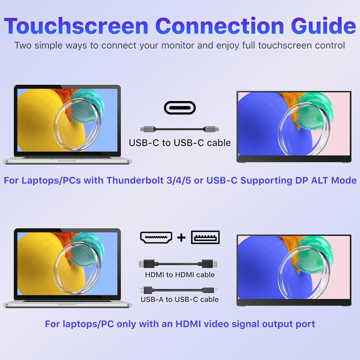 VisionOwl Portable Monitor Touchscreen 15.6 Inch 10-Point Touch Screen with Tempered Glass Laptop Monitor, USB-C HDMI Portable Screen for Laptop PC MacBook, Built-in Kickstand Speakers, VESA Holes - Image 7
