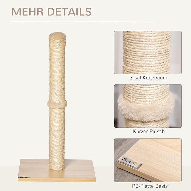 Foto 4 de 8 de PawHut Rascador 60cm para Gatos hasta 5kg Cuerda de sisal Beige+Roble
