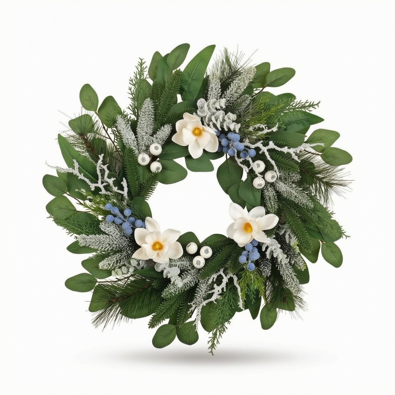 Corona Navideña Artificial para Pared, Guirnalda De Flores con Bayas Y Agujas De Pino