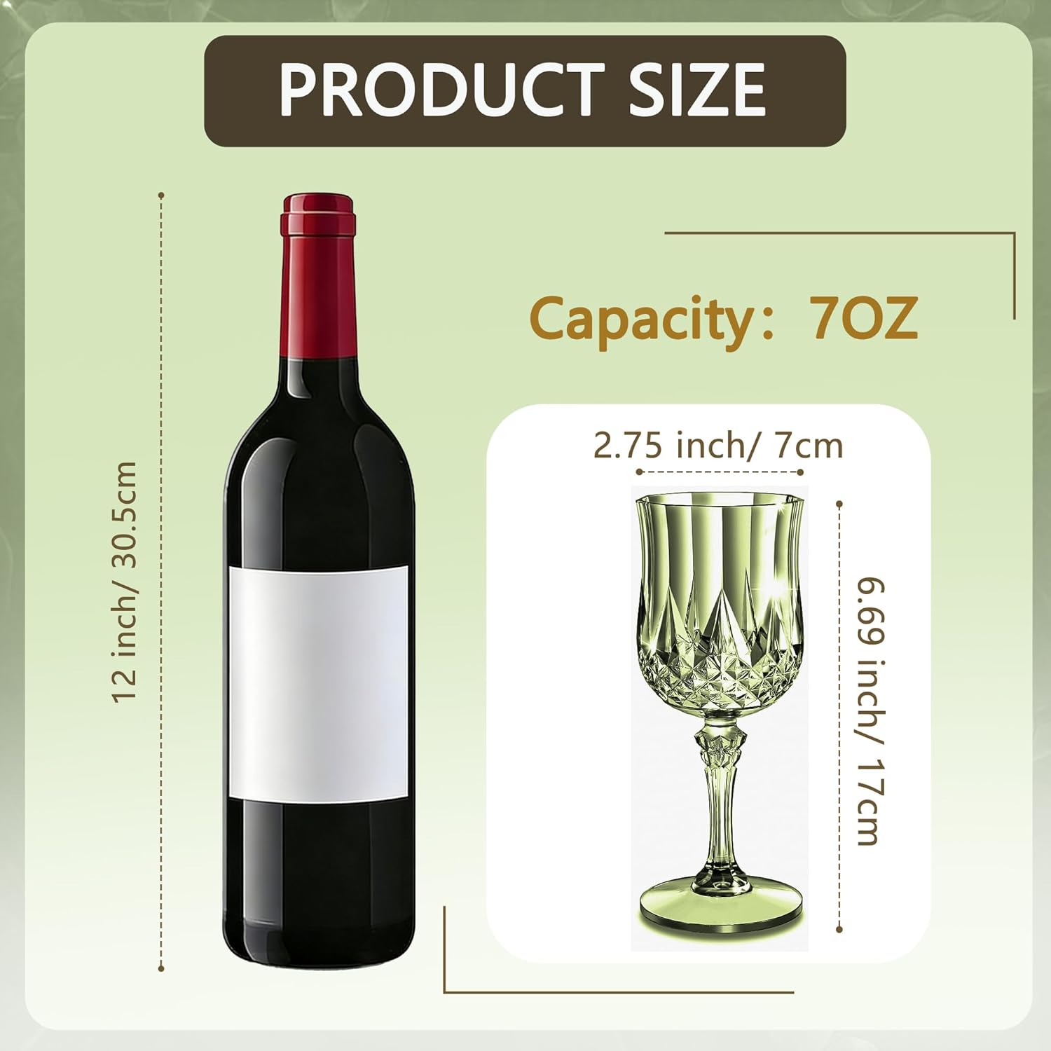 24PCS 7oz Plastic Wine Glasses Drinking Unbreakable Glassware Goblets Cups Green Water Reusable Vintage Champagne Flutes for Valentine’s Day, Parties, Wedding (24, Light Green)