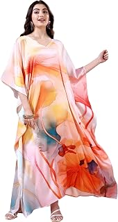 Label Aarna Premium Soft Satin Kaftan Dress for Women / Digital Print / Free Size (M-3XL) / Hidden Adjustable Belt / Full ... Price In India