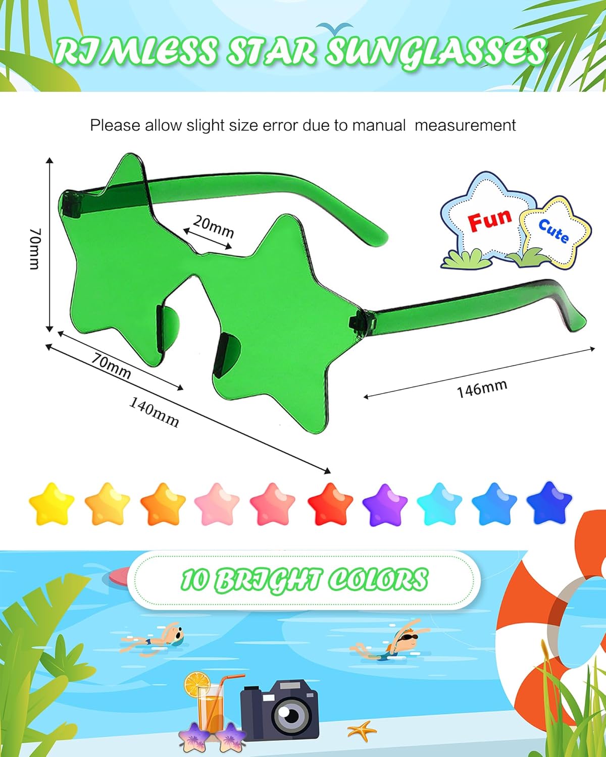 20 Pairs Rimless Star Sunglasses Bulk Transparent Candy Color Star Glasses for Women Men Party Favors - Image 6