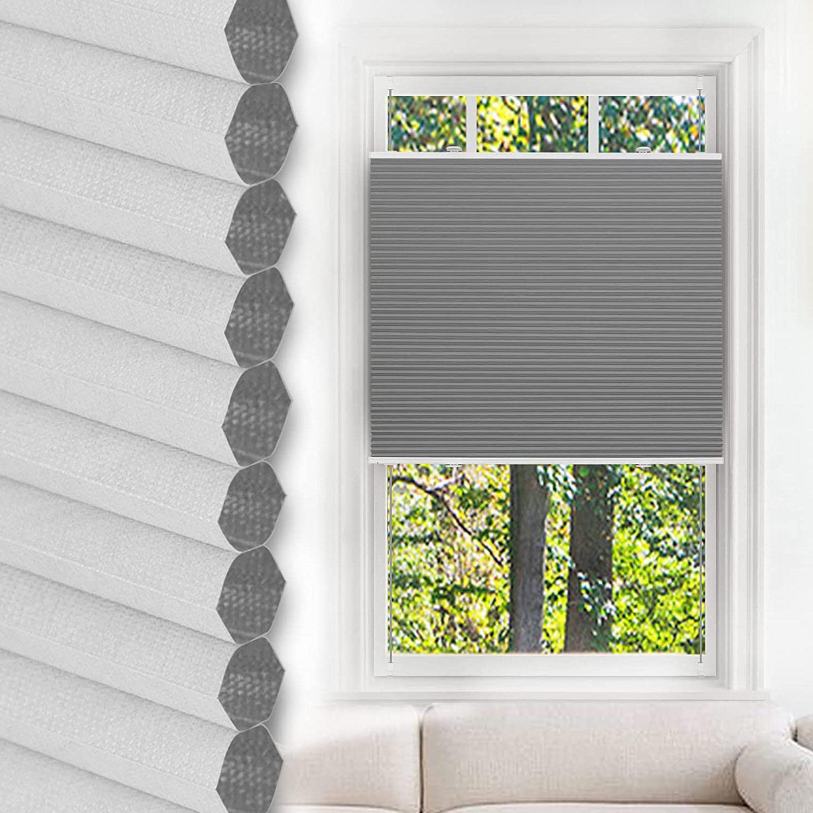 Cellular Pleated Shades,Blackout Honeycomb Pleated Blinds,Insulated Honeycomb Window Shades 55cm 60cm 70cm 75cm 80cm 85cm 90cm 95cm,Cellular Blinds No Drilling,Custom Size,W×H-55x130cm/21.7*51.2in