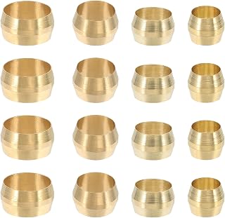 PATIKIL 160Pcs Brass Compression Sleeves Ferrules, Tube OD 1/4" 5/16" 3/8" 1/2" Compression Fittings Assortment Kit for Connecting Air, Fuel, Water, Oil and Inert Gases Lines