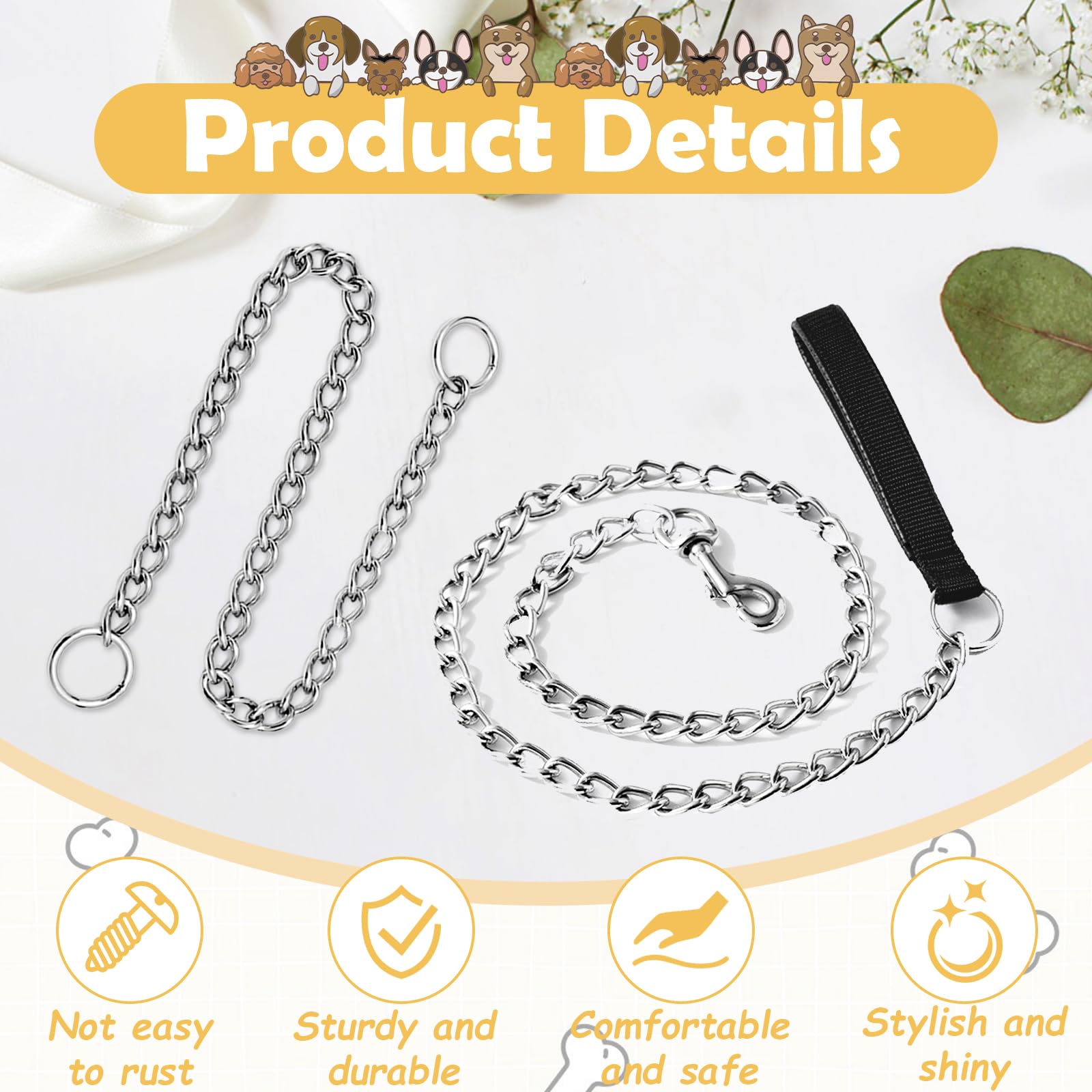 Collare A Strozzo E Guinzaglio Metallo Per Cani Medio/Grandi - Training E Passeggio - Foto 6