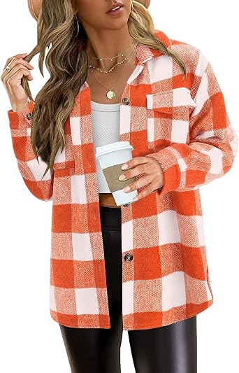 Women Flannel Plaid Shacket Jacket Long Sleeve Button Down Shirts Fall Outfits Fashion Clothes