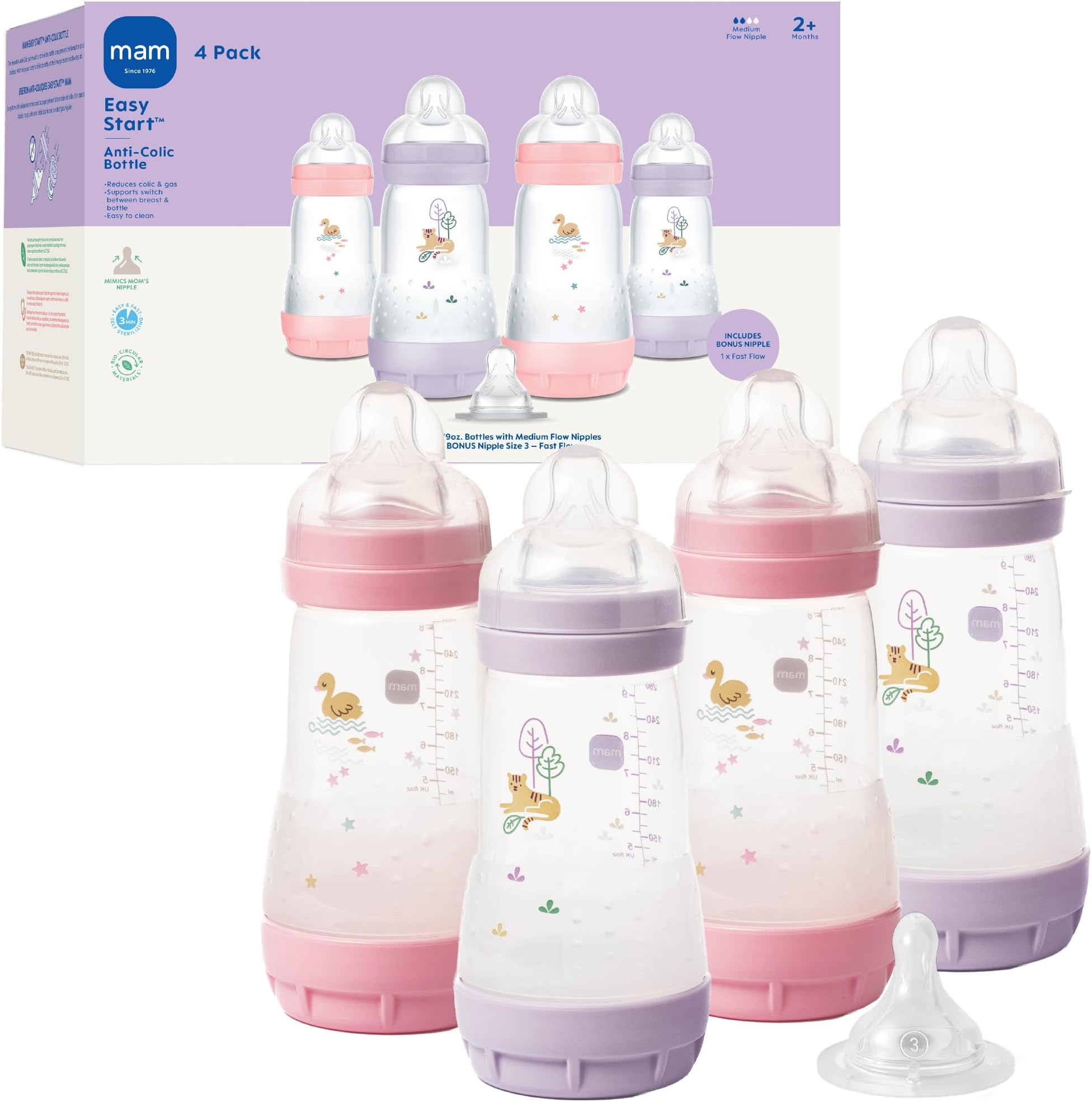 9 oz. Easy Start Matte Deco, 2+ Months, Girl, 4 Pack (with Bonus Fast)