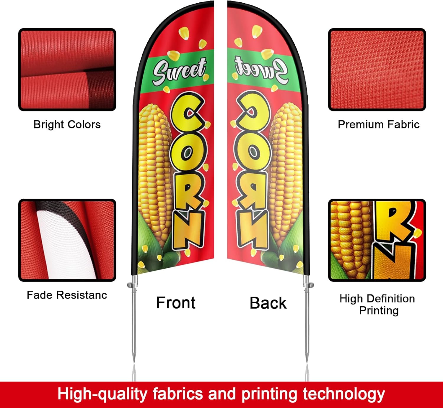 Sweet Corn Flag for Business, Sweet Corn 8FT Polyester Advertising Swooper Flag with Aluminium Alloy Flag Pole Kit, Stainless Steel, Ground Spike, Portable Bag